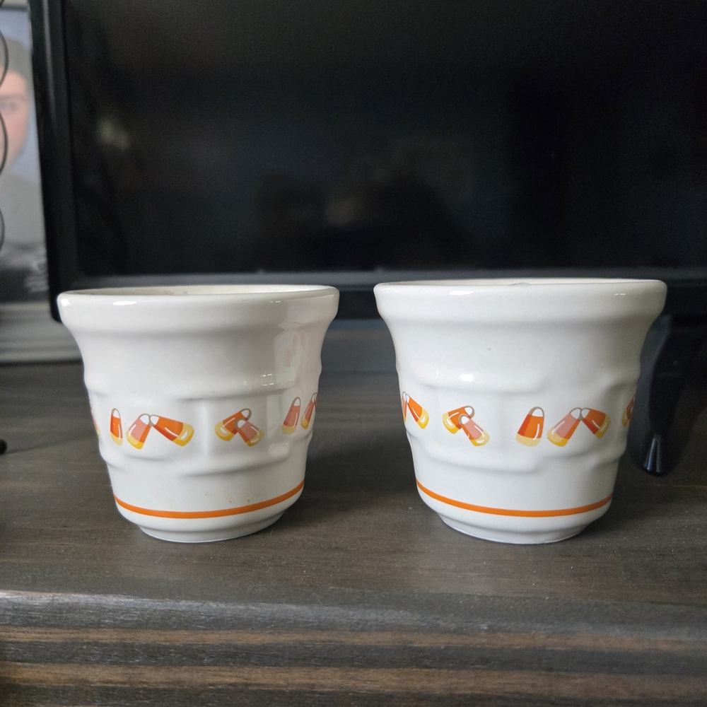 Longaberger White and Orange Candy Corn Candle Holders